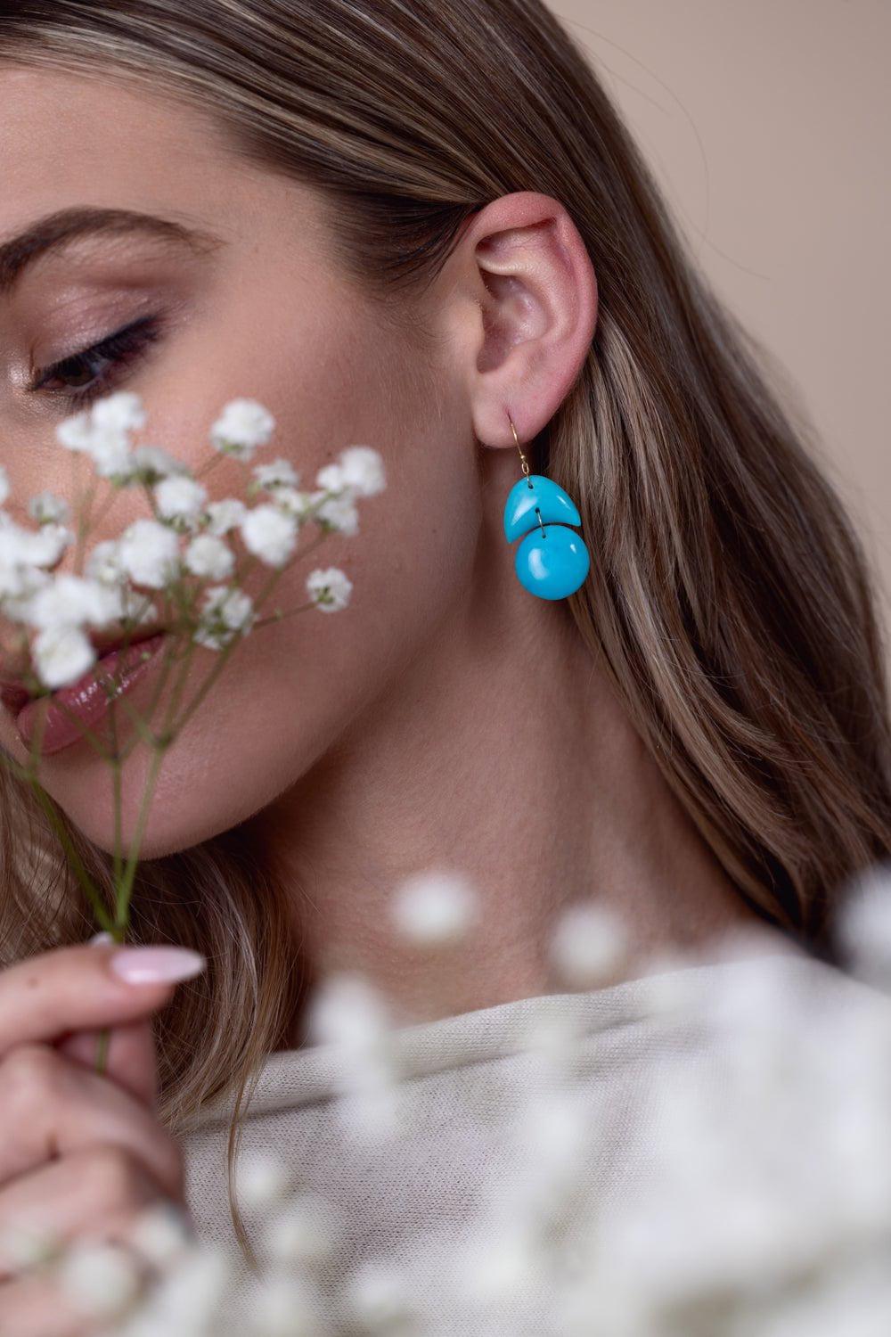 TEN THOUSAND THINGS-Tiny Arp Turquoise Earrings-YELLOW GOLD