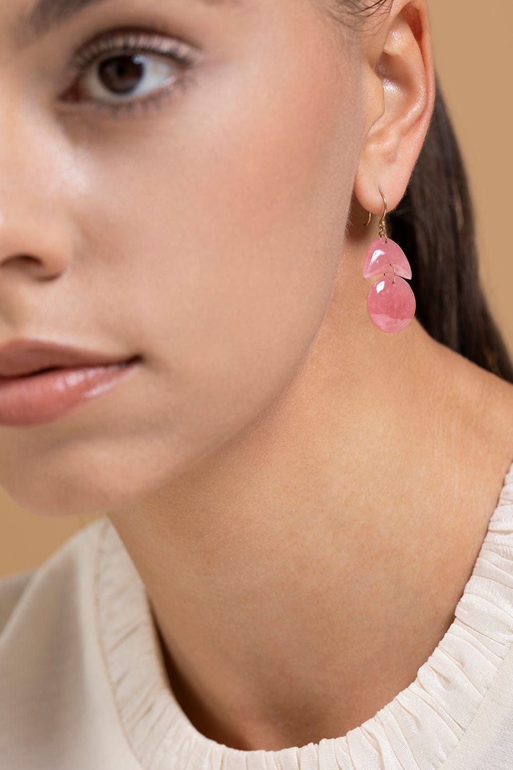 TEN THOUSAND THINGS-Tiny Rhodocrosite Arp Earrings-YELLOW GOLD