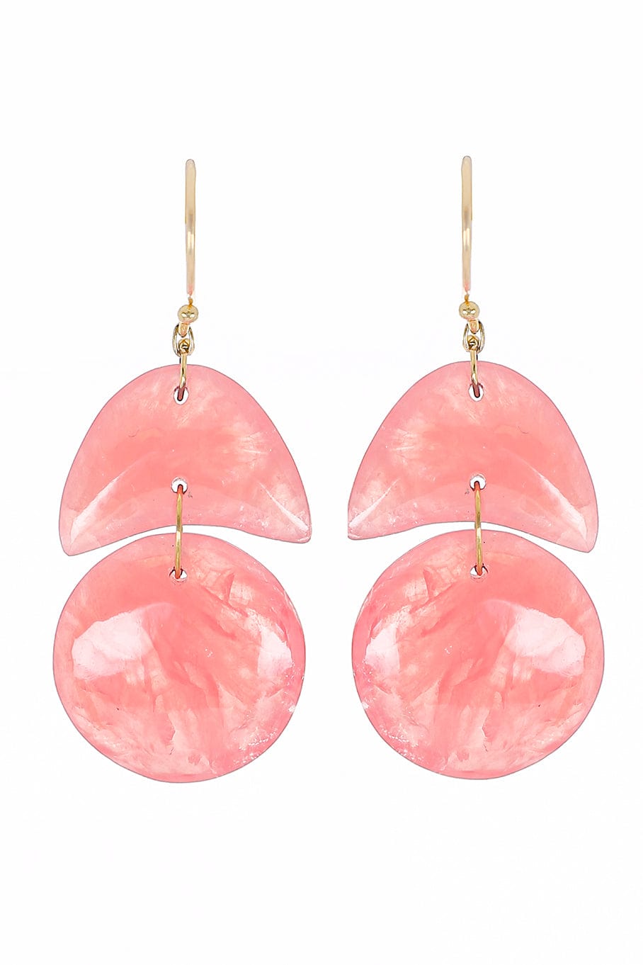 TEN THOUSAND THINGS-Tiny Rhodocrosite Arp Earrings-YELLOW GOLD