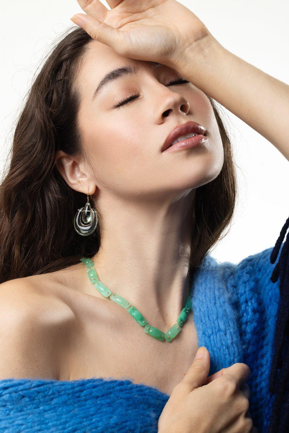 TEN THOUSAND THINGS-Chrysoprase Stone Tiles Necklace-YELLOW GOLD