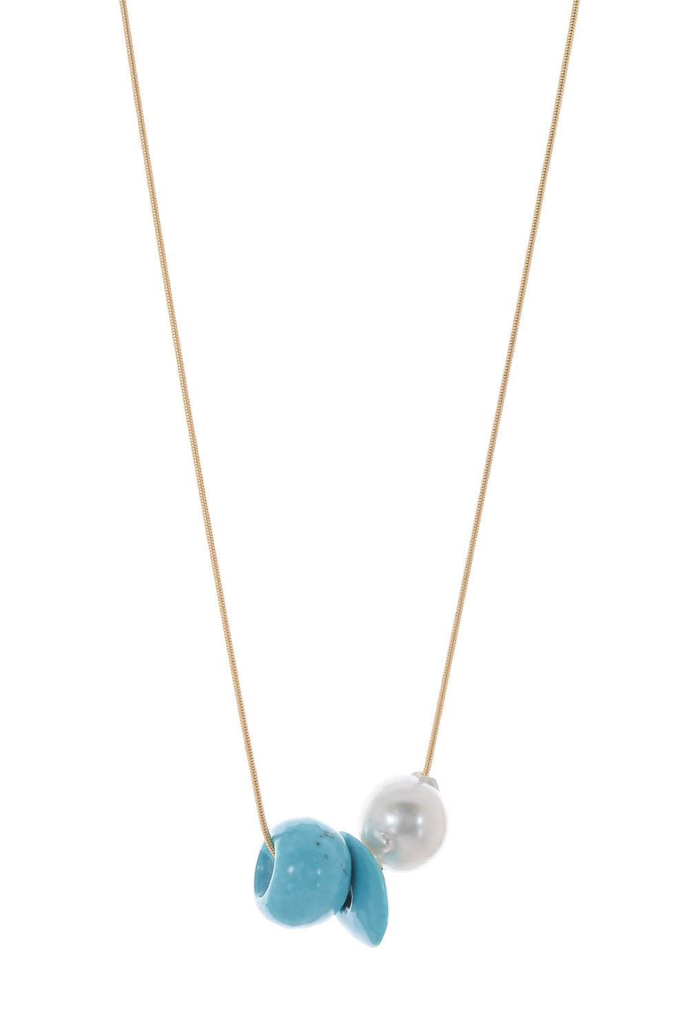 TEN THOUSAND THINGS-Turquoise Pearl Trade Bead Necklace-YELLOW GOLD