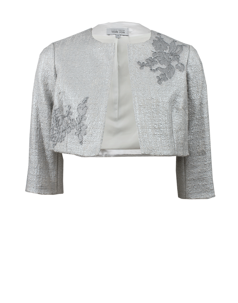 TERI JON-Metallic Lace Crop Jacket-