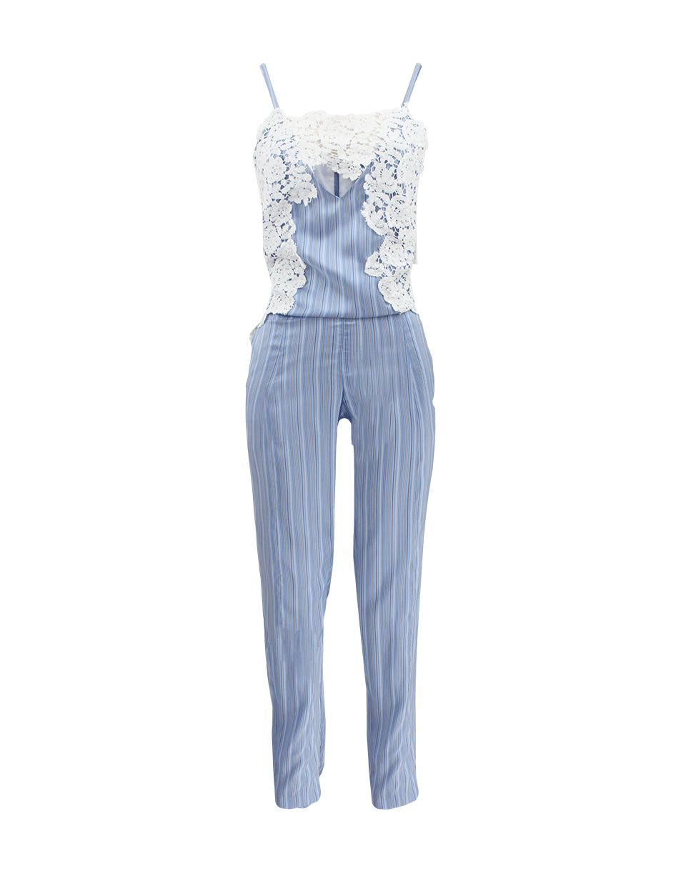 THAKOON-Sleeveless Lace Embroidered Jumpsuit-BLUE