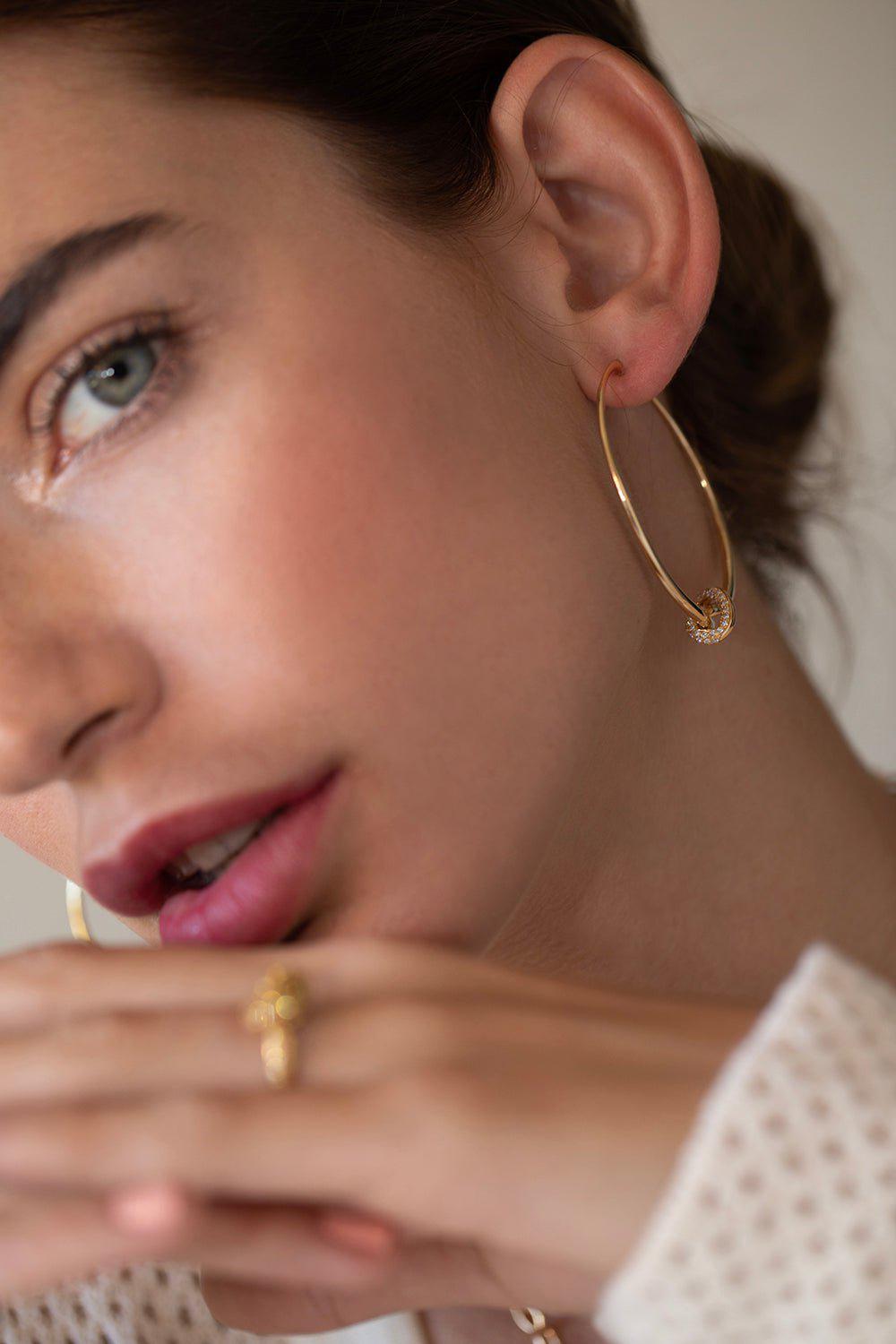 THE LOVE KNOT BY CORALIE-Diamond Love Knot Hoops-YELLOW GOLD