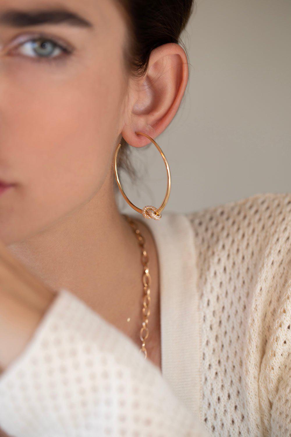 THE LOVE KNOT BY CORALIE-Diamond Love Knot Hoops-YELLOW GOLD