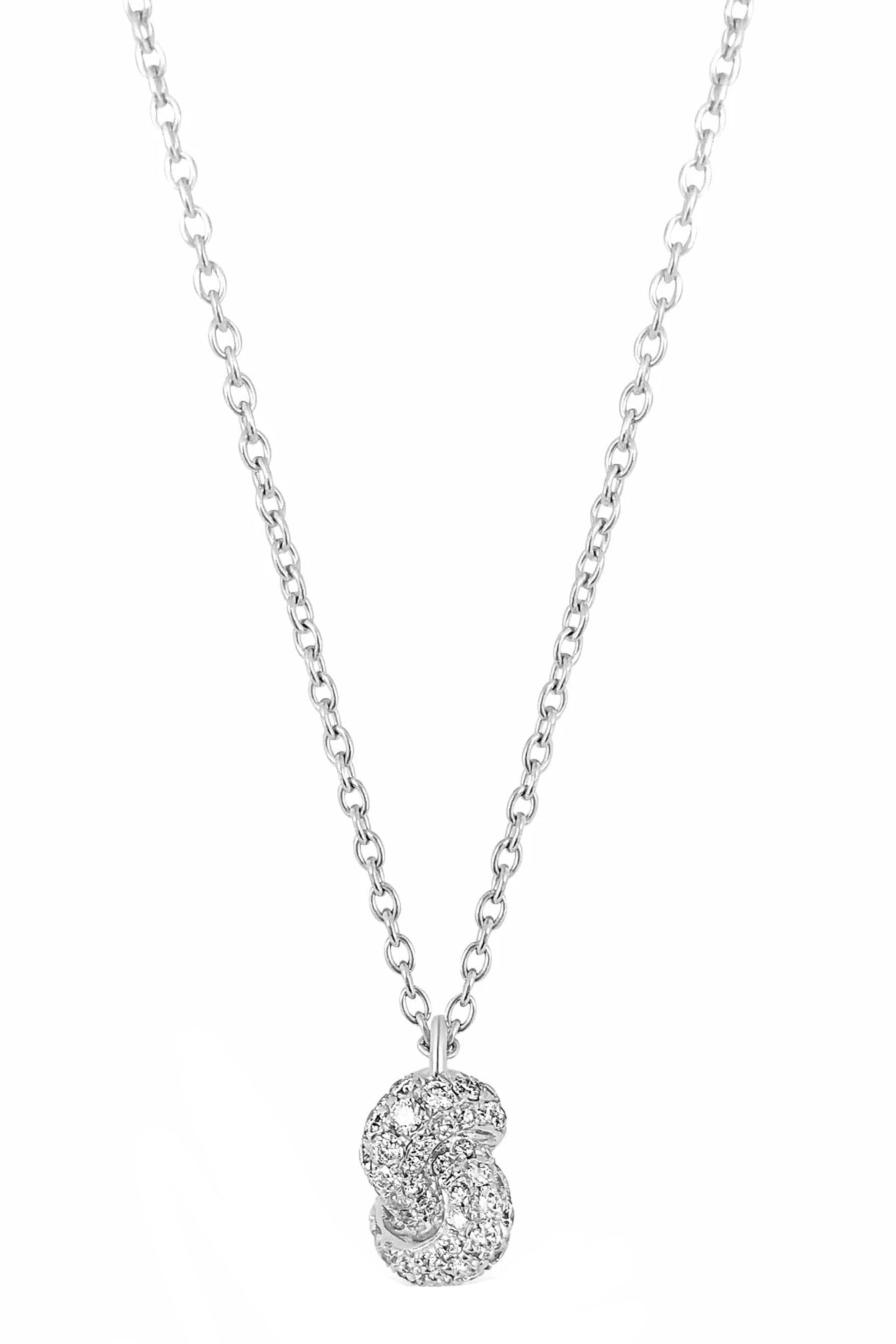 THE LOVE KNOT BY CORALIE-Mini Diamond Love Knot Necklace-WHITE GOLD