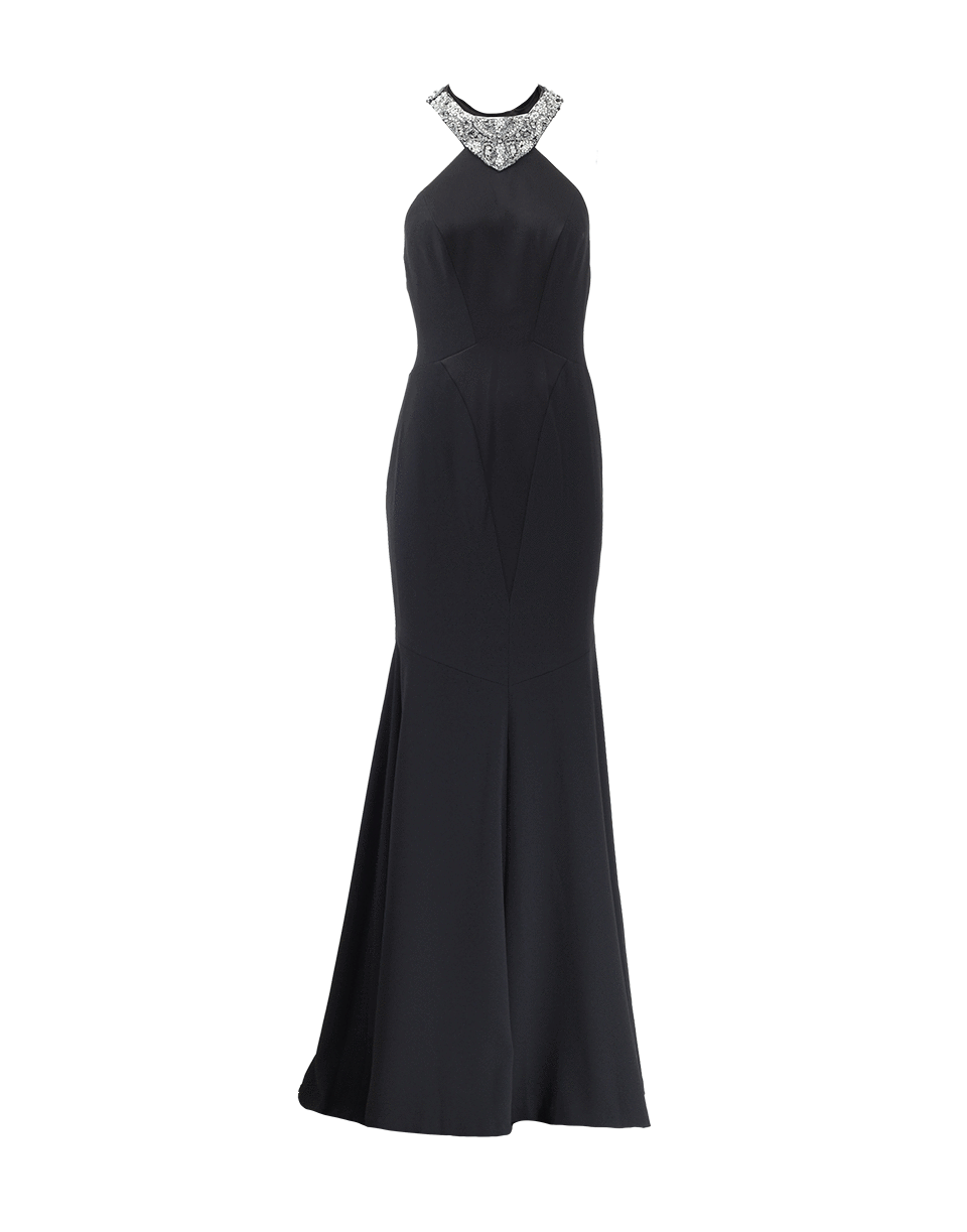 THEIA-Halter Beaded Back Mermaid Gown-