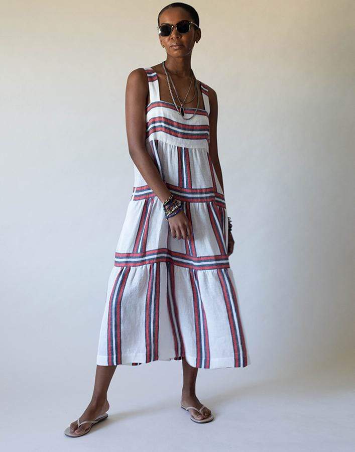 THREE GRACES LONDON-Kitty Ankle Length Parasol Stripe Dress-