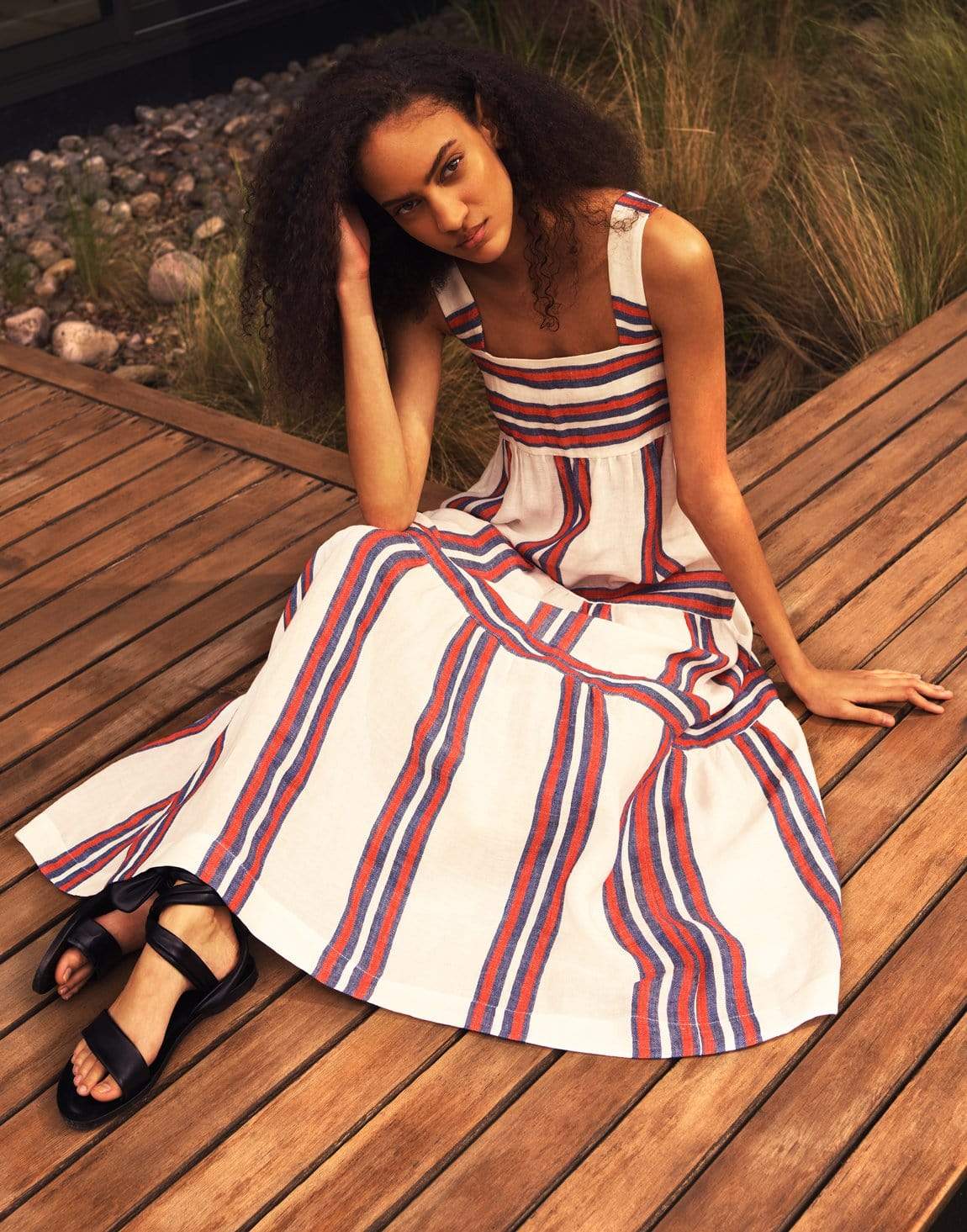 THREE GRACES LONDON-Kitty Ankle Length Parasol Stripe Dress-
