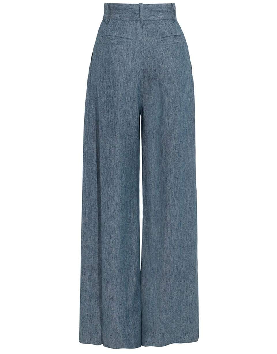 THREE GRACES LONDON-Denim Blue Molly Linen Wide Leg Trousers-BLUE