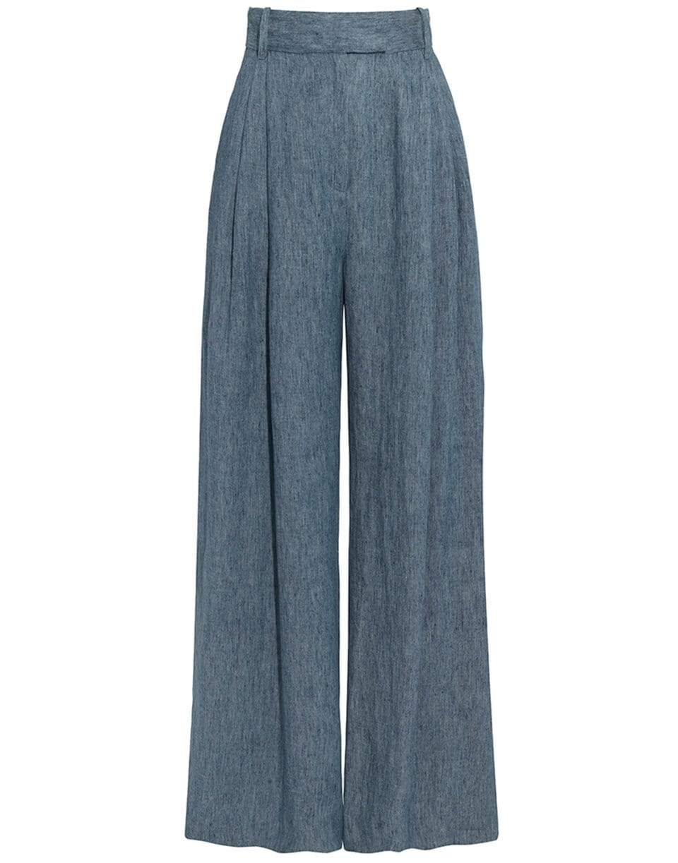 THREE GRACES LONDON-Denim Blue Molly Linen Wide Leg Trousers-BLUE