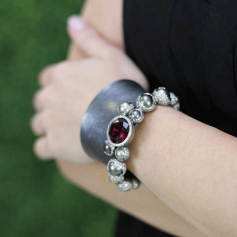 TODD REED-Garnet And Tahitian Pearl Cuff-SILVER