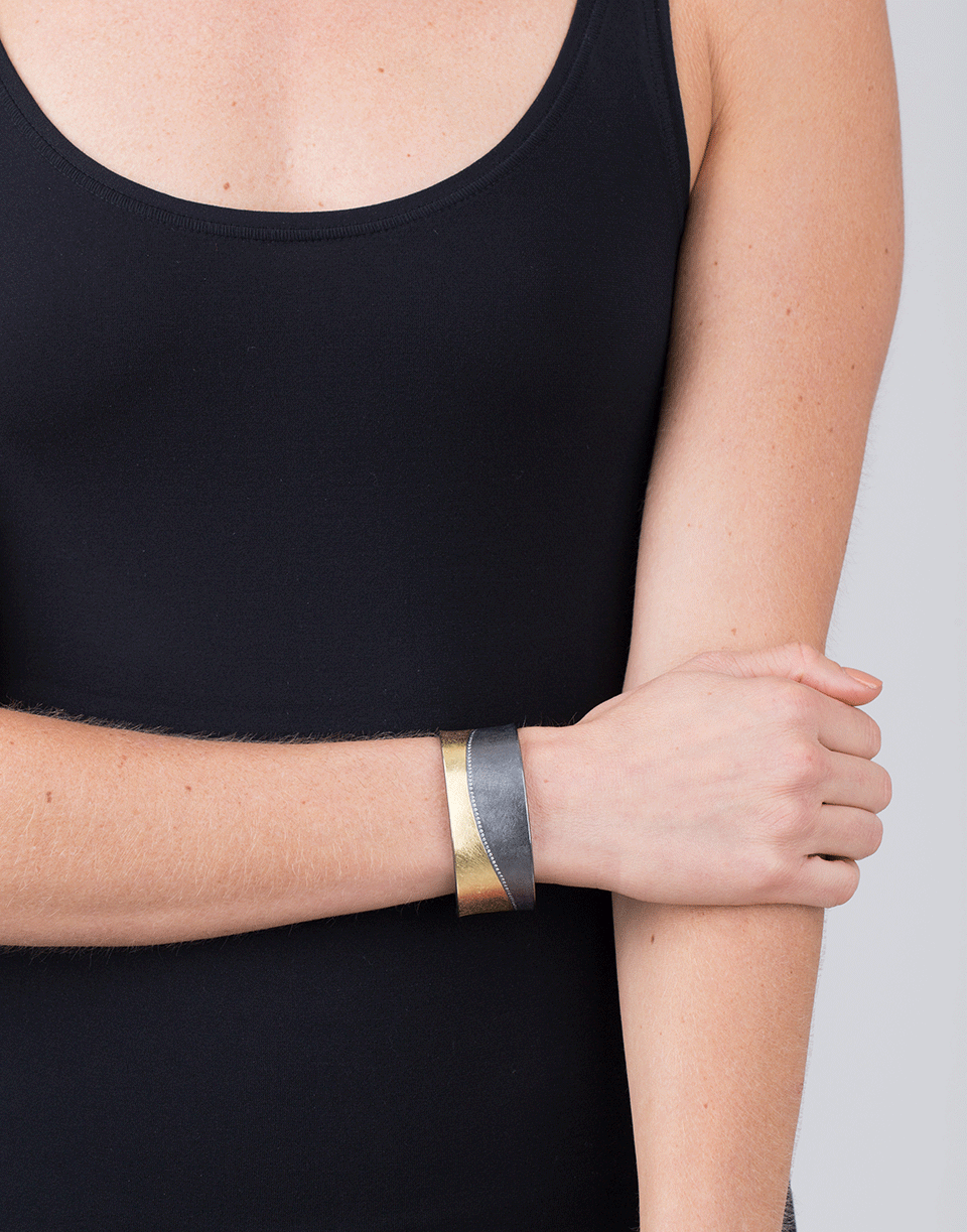 TODD REED-Diamond Line Silver Cuff Bracelet-YELLOW GOLD