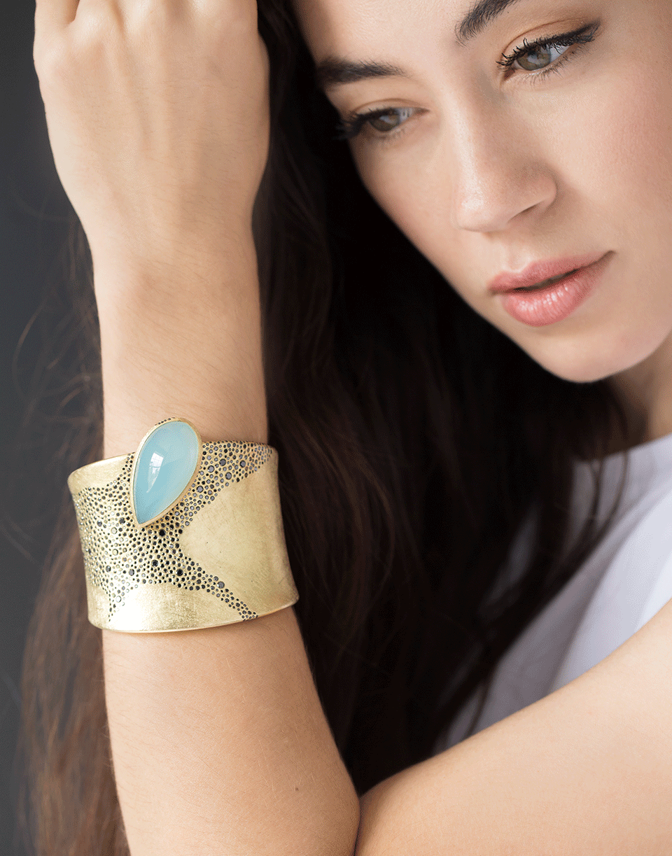 TODD REED-Gem Silica and Black Diamond Cuff-YELLOW GOLD