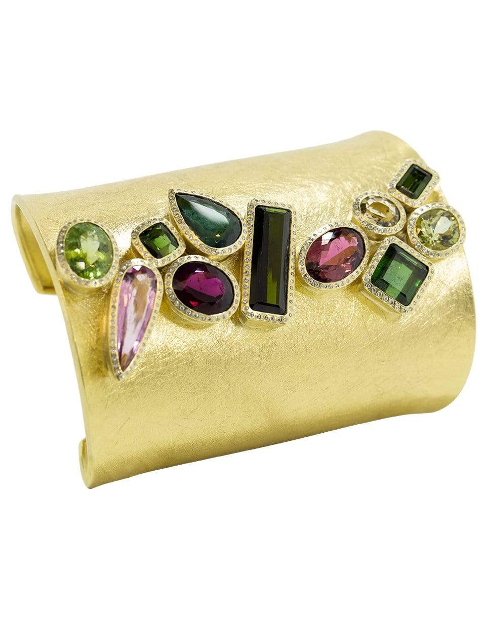 TODD REED-Large Multi Colored Tourmaline and Diamond Cuff-YELLOW GOLD