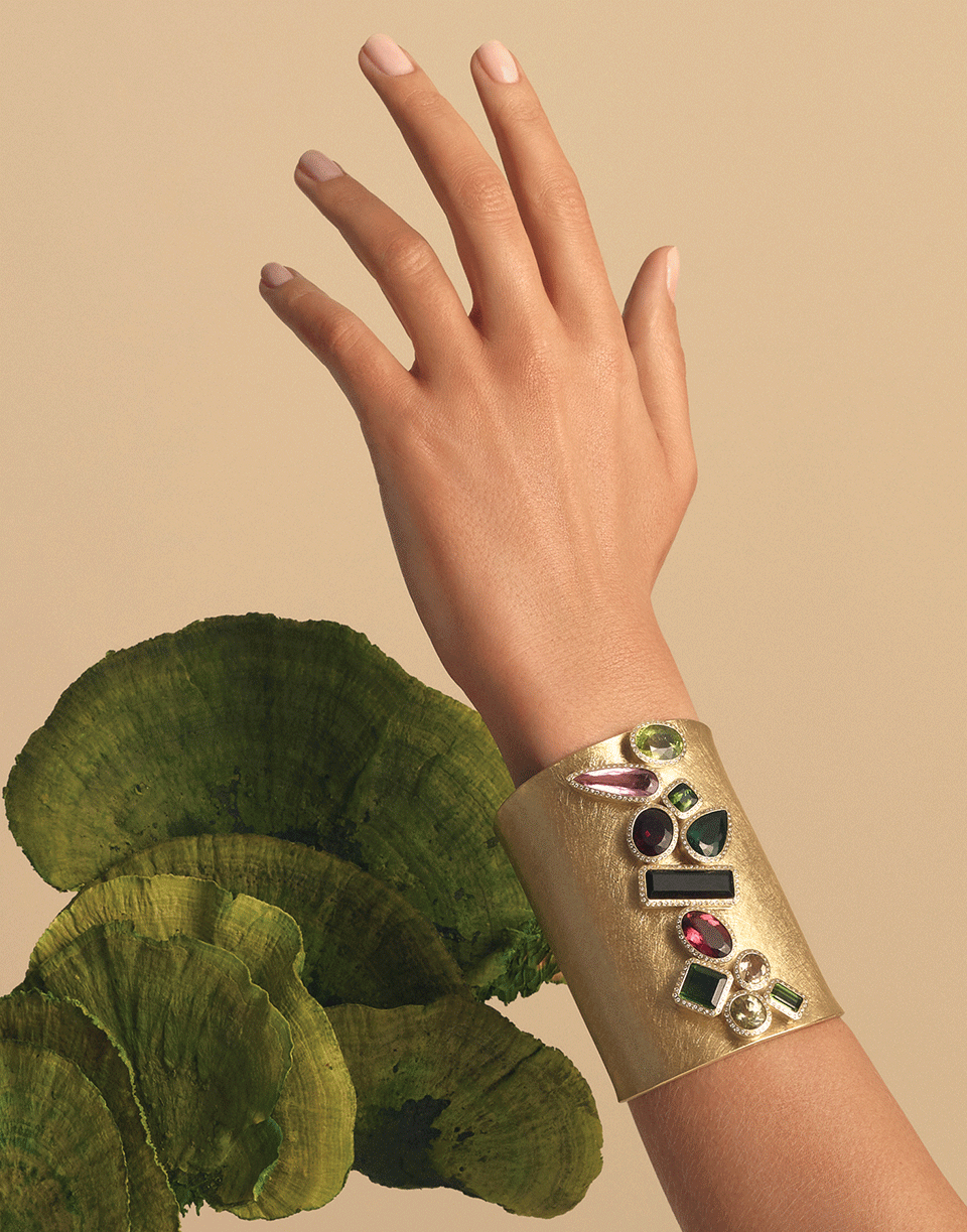 TODD REED-Large Multi Colored Tourmaline and Diamond Cuff-YELLOW GOLD
