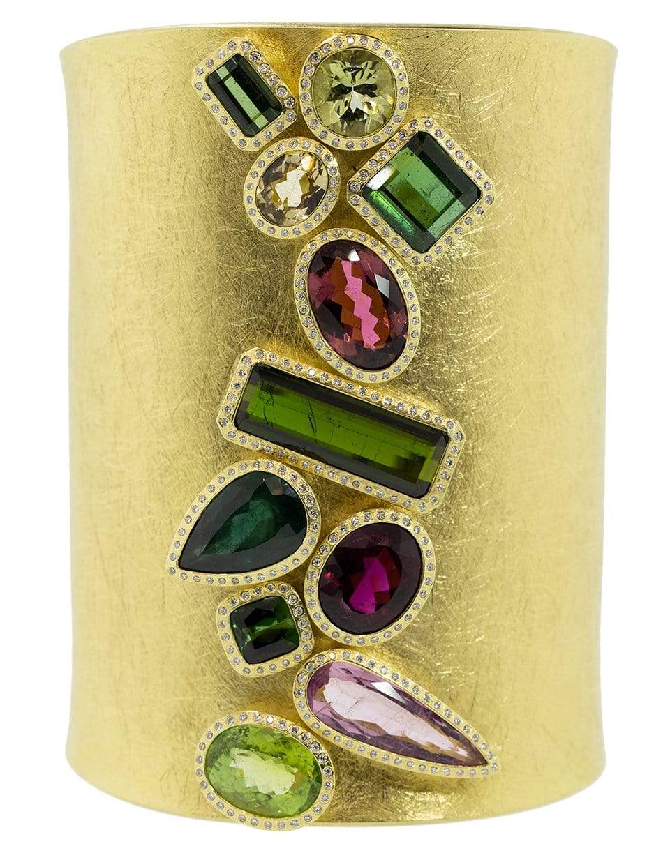 TODD REED-Large Multi Colored Tourmaline and Diamond Cuff-YELLOW GOLD