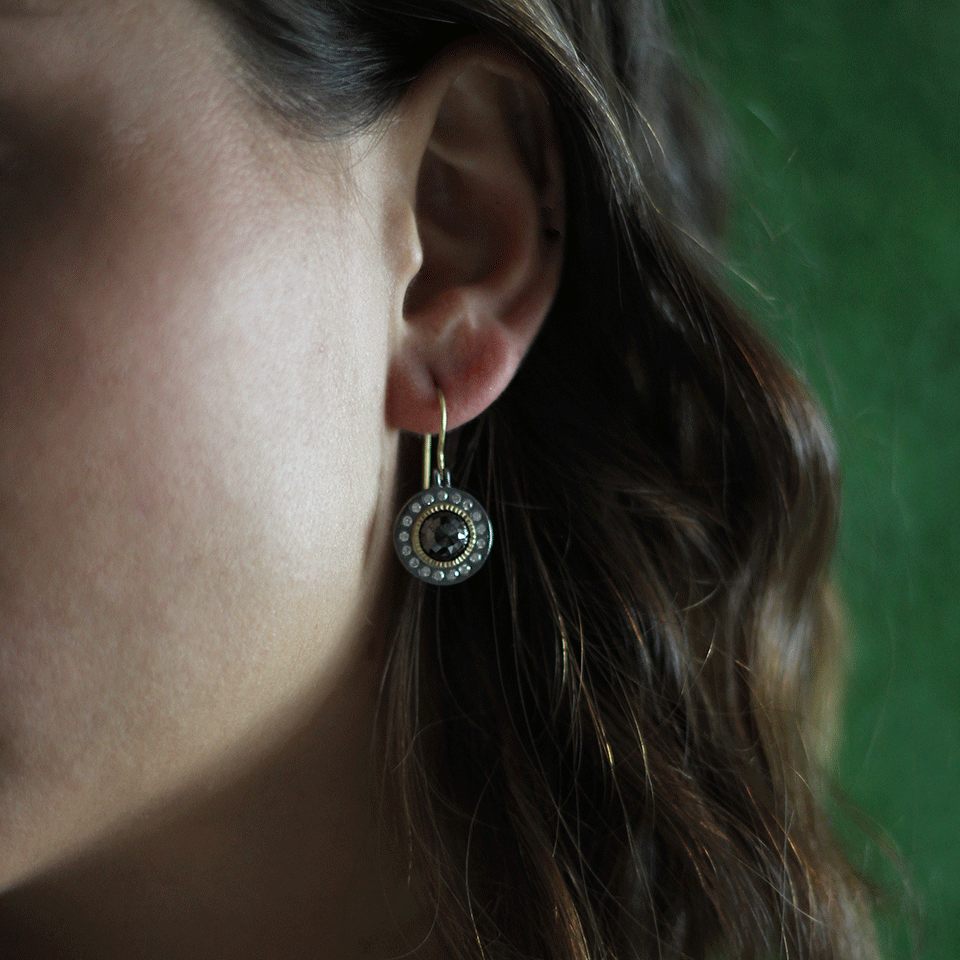 TODD REED-Black Diamond Drop Earrings-SILVER