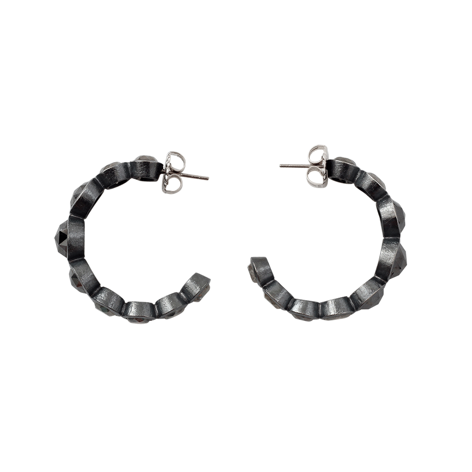 TODD REED-Black Diamond Hoop Earrings-SILVER