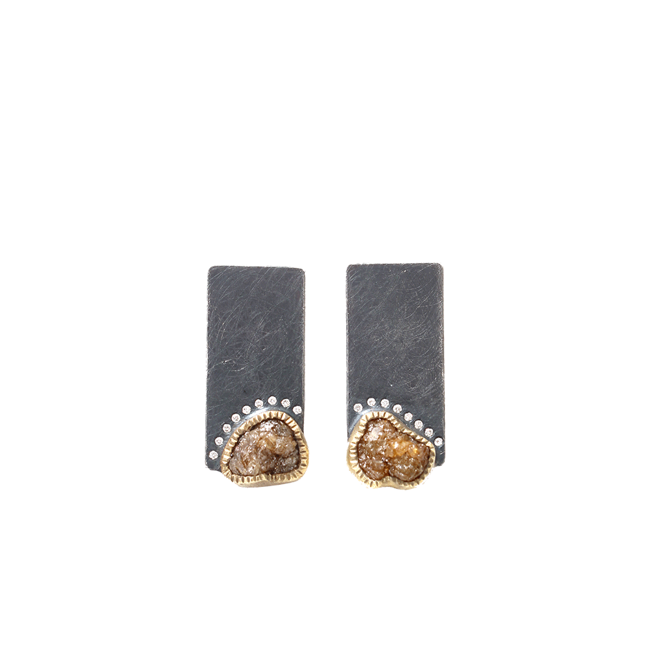 TODD REED-Raw Diamond Bar Earrings-SILVER