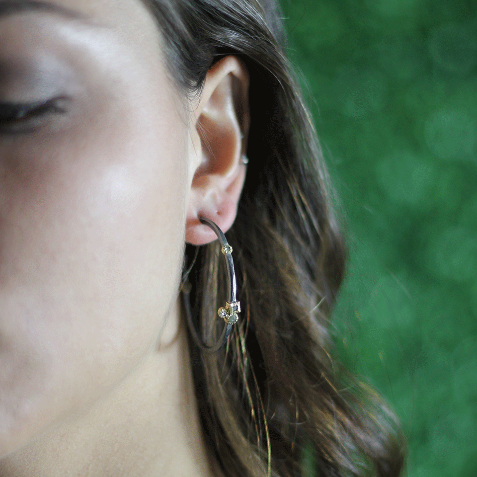 TODD REED-Rose Cut Diamond Hoop Earrings-SILVER