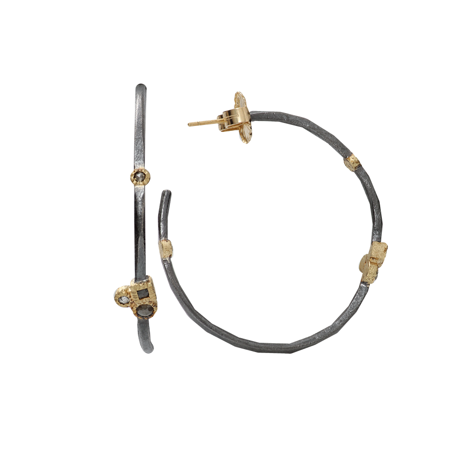 TODD REED-Rose Cut Diamond Hoop Earrings-SILVER