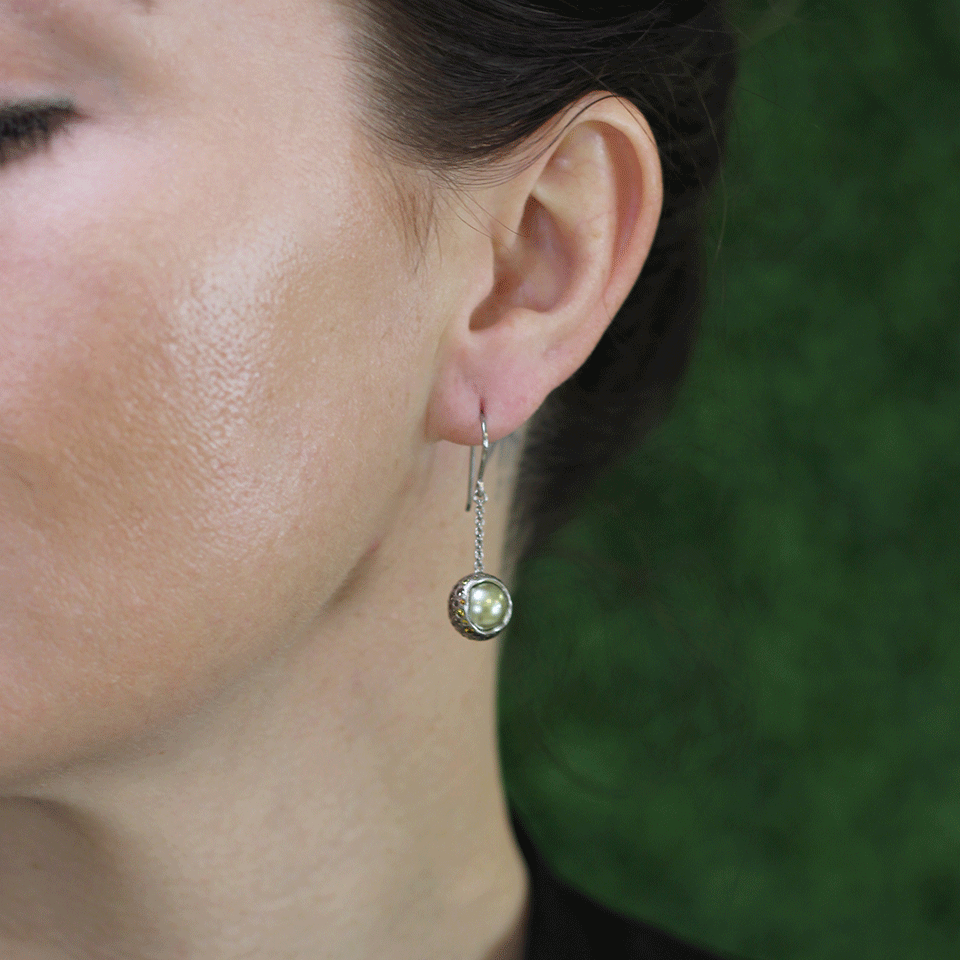 TODD REED-Tahitian Pearl And Diamond Drop Earrings-SILVER