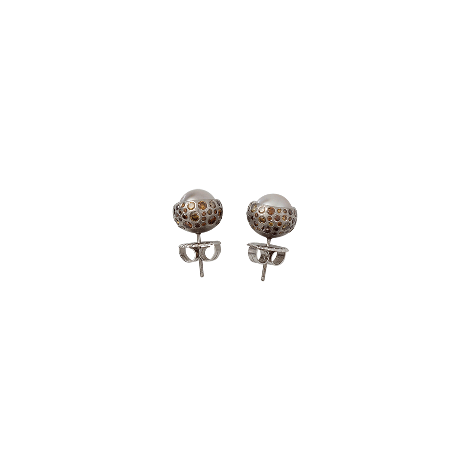 TODD REED-Tahitian Pearl And Diamond Stud Earrings-SILVER