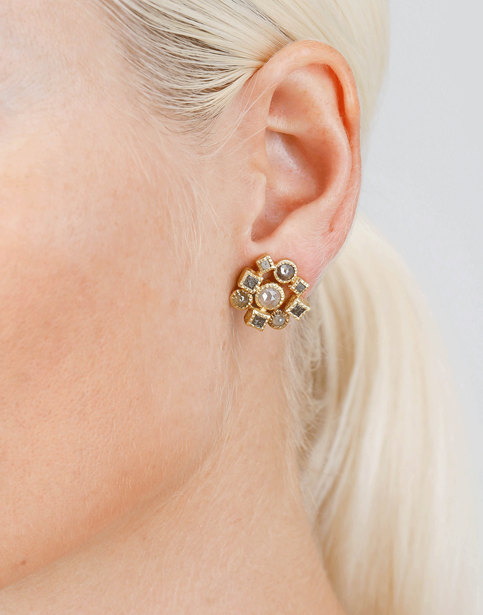 TODD REED-Cube Cluster Stud Earrings-YELLOW GOLD
