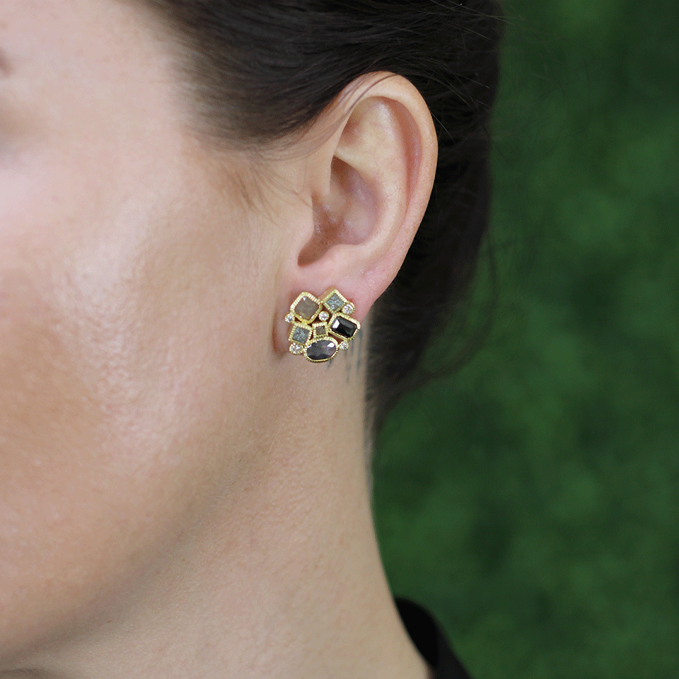 TODD REED-Diamond Cluster Stud Earrings-YELLOW GOLD