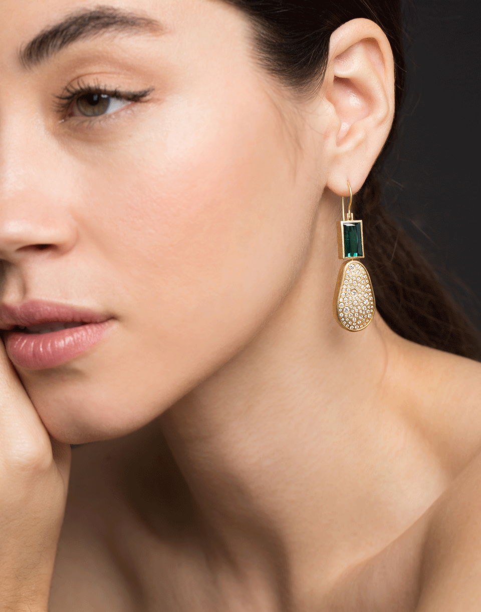 TODD REED-Tourmaline and Diamond Drop Earrings-YELLOW GOLD