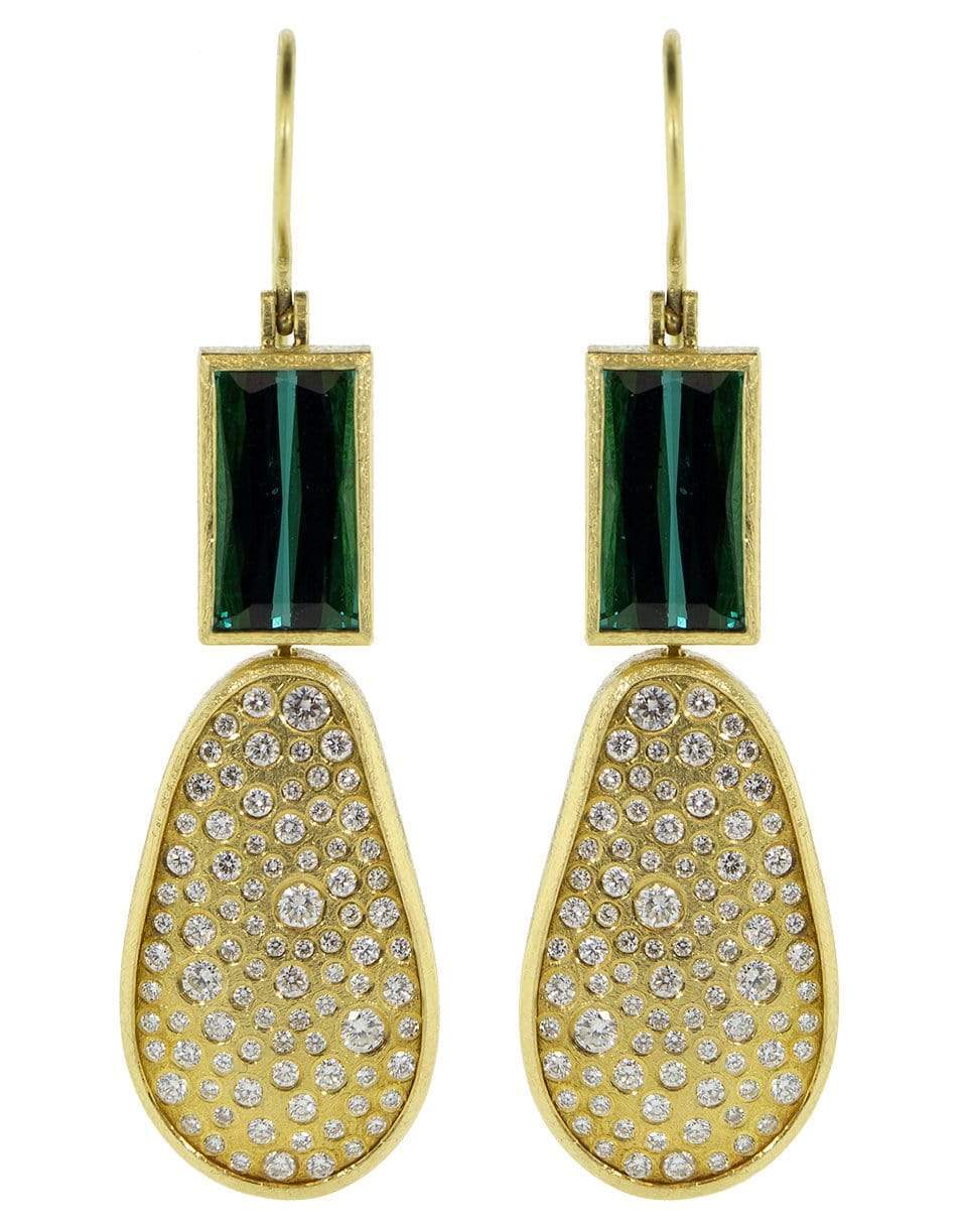 TODD REED-Tourmaline and Diamond Drop Earrings-YELLOW GOLD