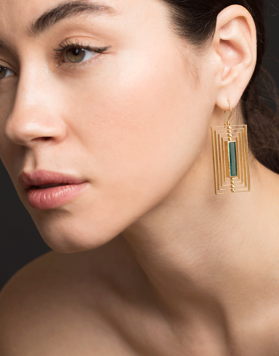 TODD REED-Tourmaline and Diamond Rectangle Drop Earrings-YELLOW GOLD