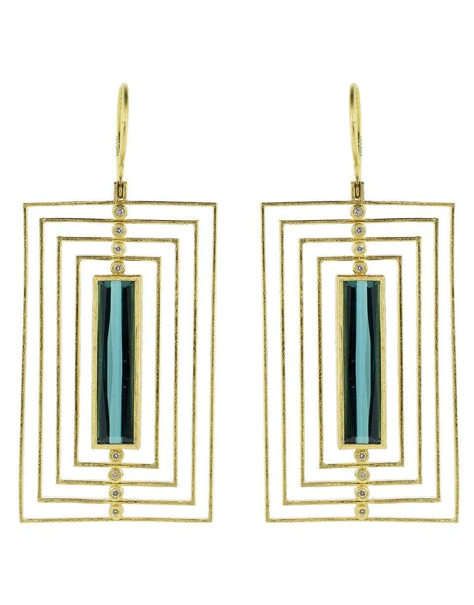 TODD REED-Tourmaline and Diamond Rectangle Drop Earrings-YELLOW GOLD