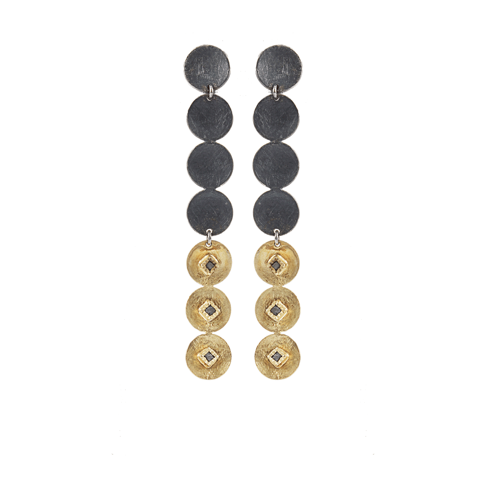 TODD REED-Circle Drop Raw Diamond Cube Earrings-YLW GOLD