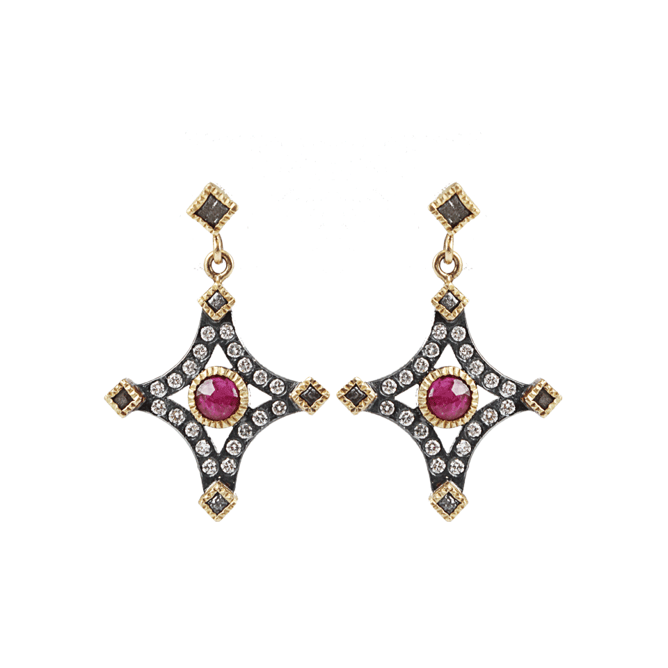 TODD REED-Diamond Shaped Ruby and Diamond Earrings-YLW GOLD