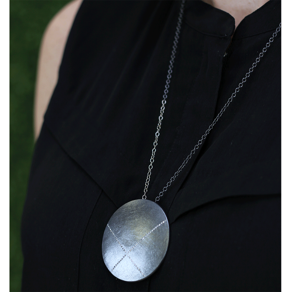 TODD REED-Diamond X Circle Pendant Necklace-SILVER