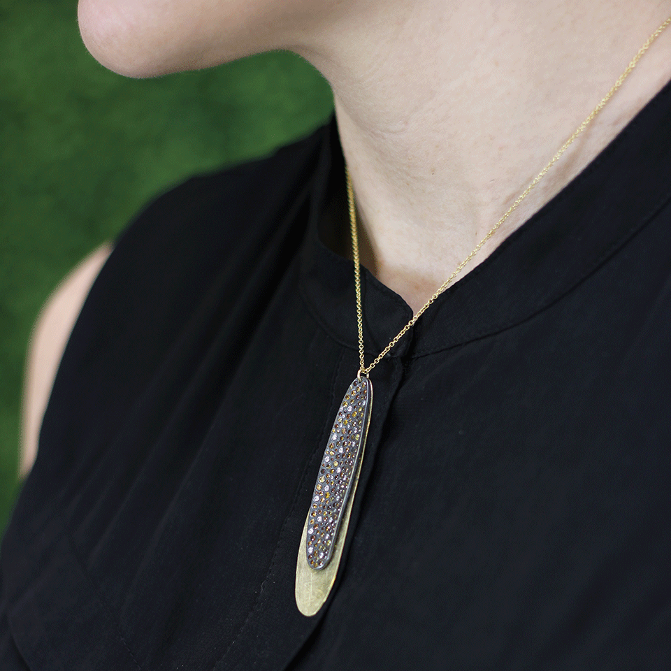 TODD REED-Cognac Diamond Double Pendant Necklace-YELLOW GOLD