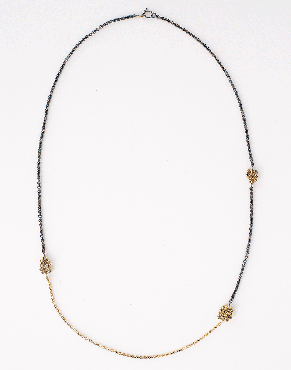 TODD REED-White And Cognac Rosecut Diamond Station Necklace-YELLOW GOLD