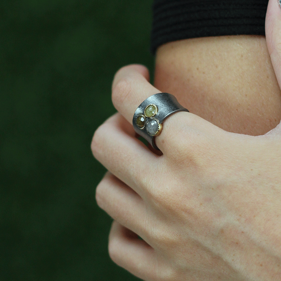 TODD REED-Natural Color Rose Cut Diamond Ring-SILVER