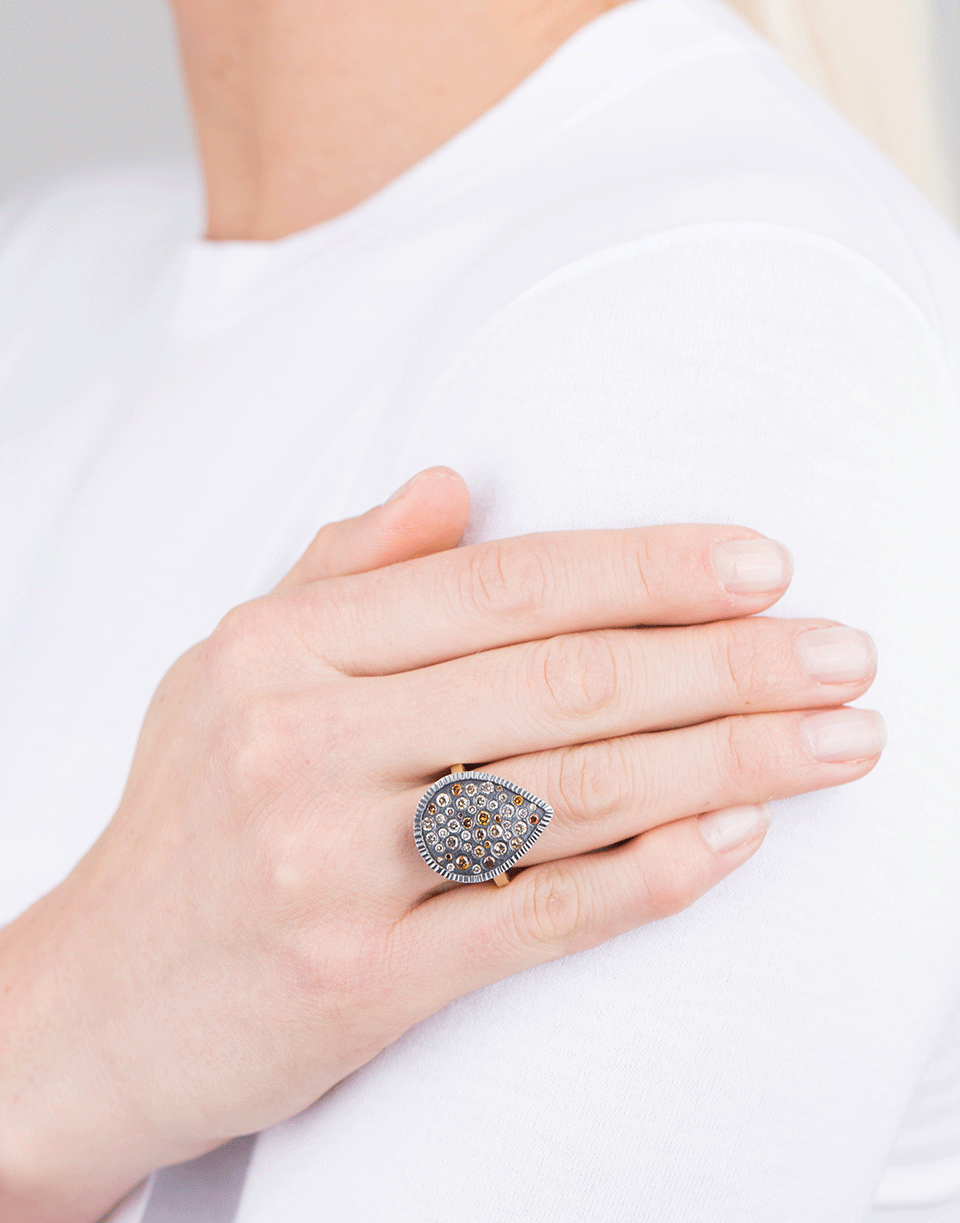 TODD REED-Mixed Diamond Pear Ring-YELLOW GOLD