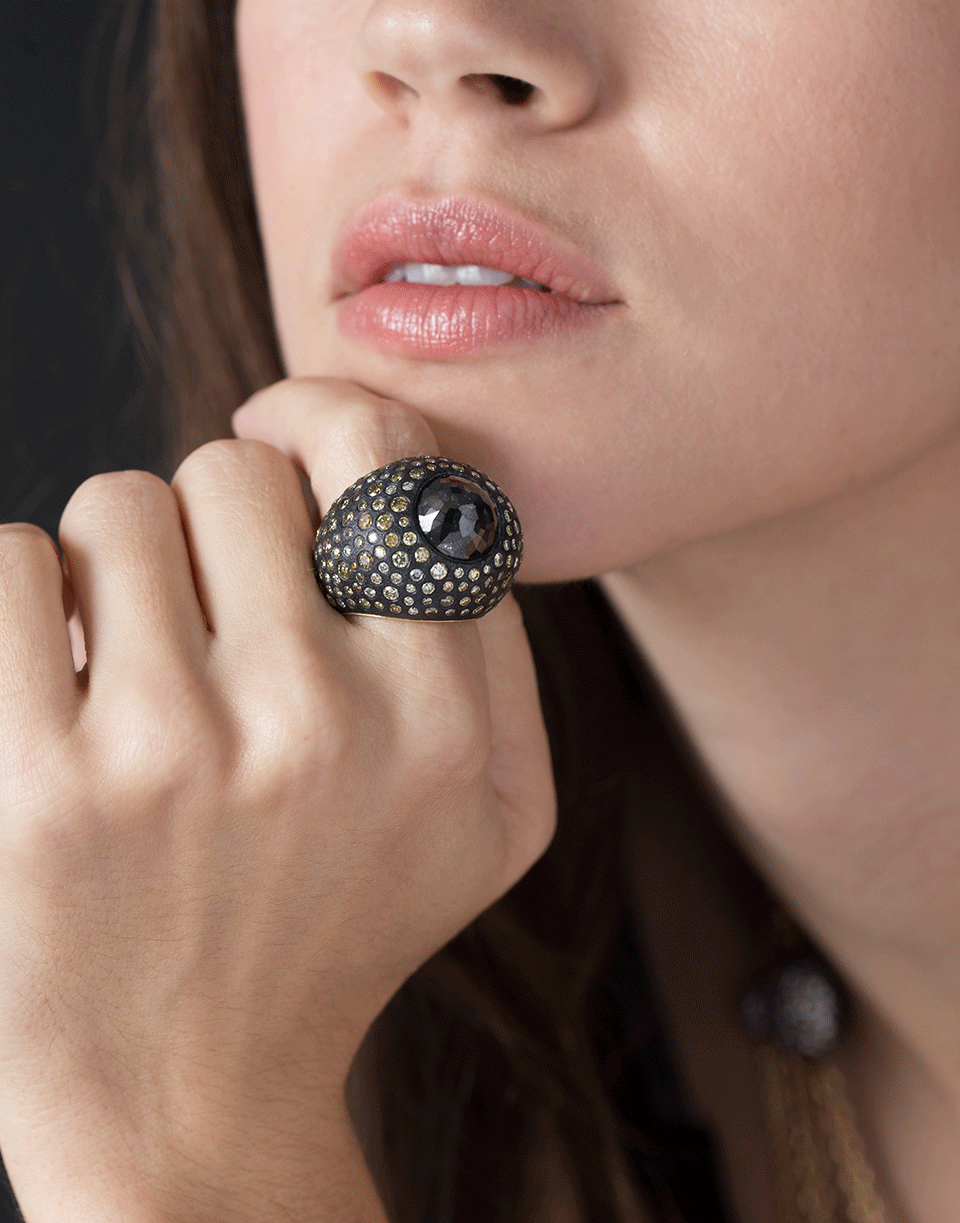 TODD REED-Black Diamond Dome Ring-YELLOW GOLD