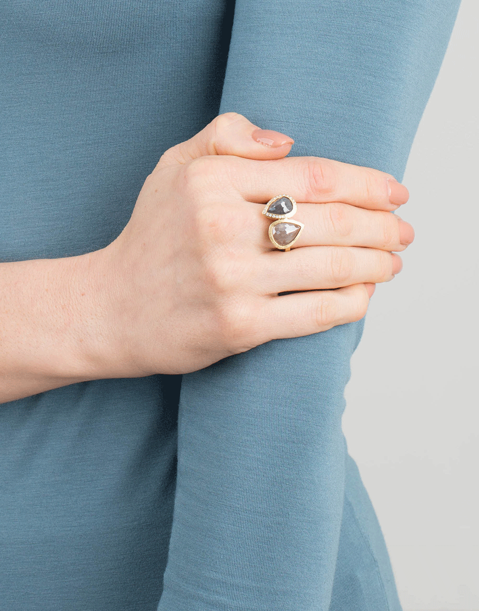 TODD REED-Grey And Black Fancy Diamond Ring-YELLOW GOLD