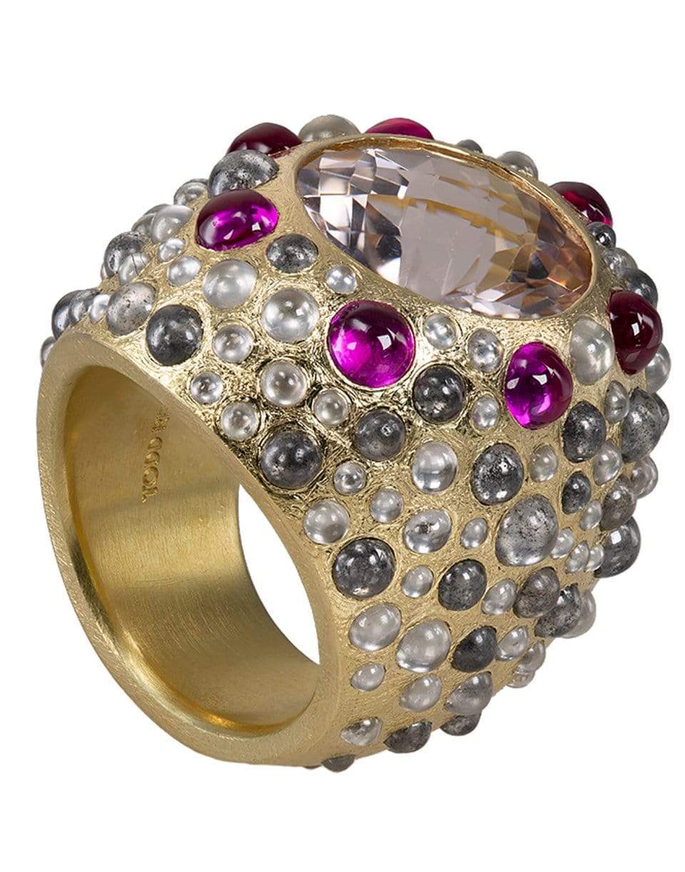 TODD REED-Morganite Ruby Diamond Ring-YELLOW GOLD