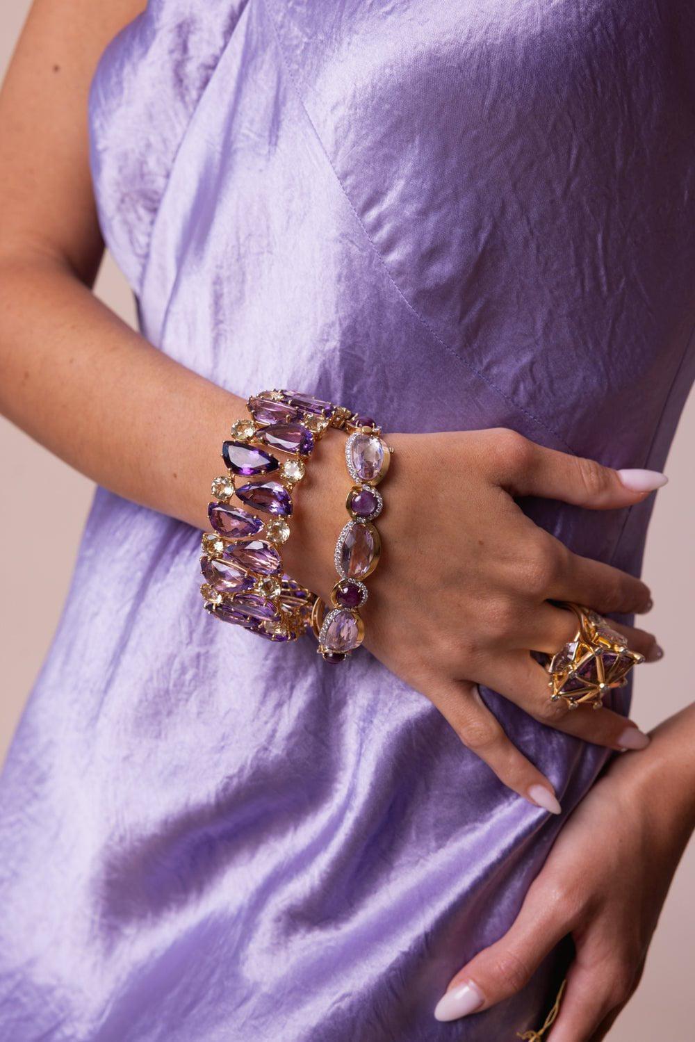 TONY DUQUETTE-Pink Amethyst Diamond Bracelet-YELLOW GOLD