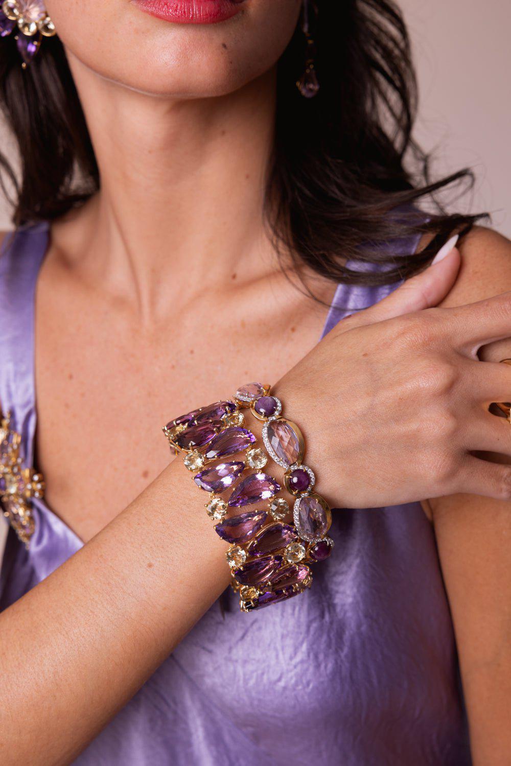 TONY DUQUETTE-Pink Amethyst Diamond Bracelet-YELLOW GOLD