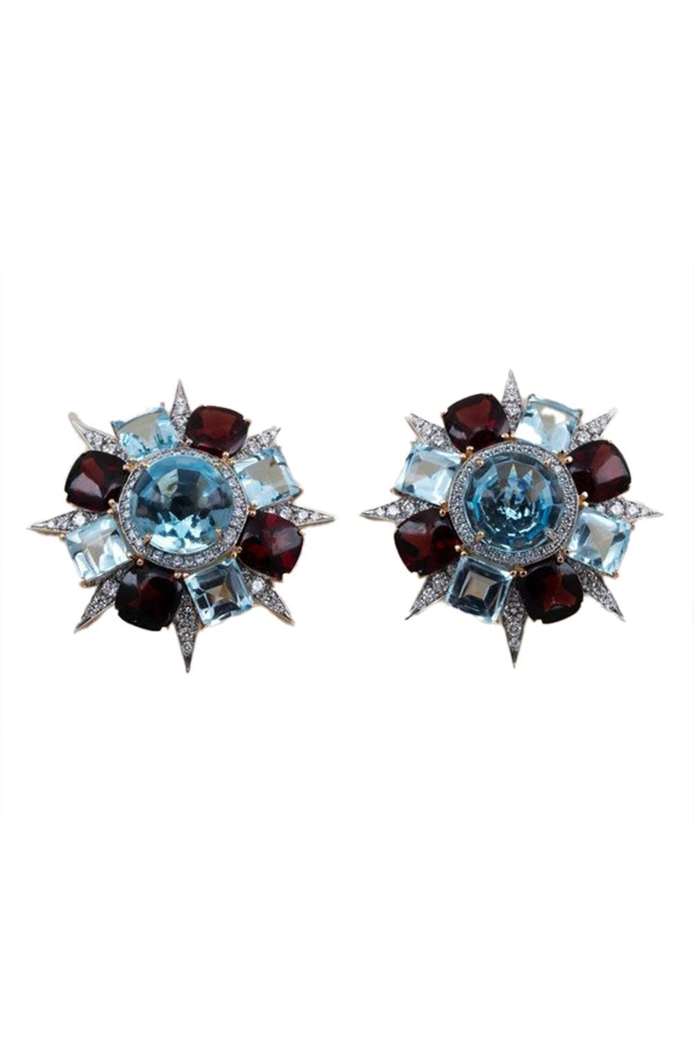 Blue Topaz Diamond Spike Earrings-YELLOW GOLD-JEWELRYFINE JEWELEARRING-TONY DUQUETTE
