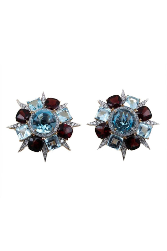 Blue Topaz Diamond Spike Earrings-YELLOW GOLD-JEWELRYFINE JEWELEARRING-TONY DUQUETTE