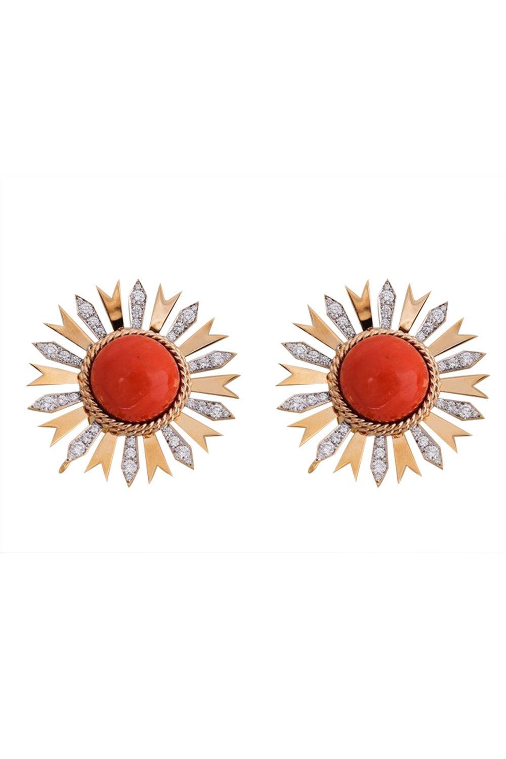 Coral Diamond Fan Earrings-YELLOW GOLD-JEWELRYFINE JEWELEARRING-TONY DUQUETTE