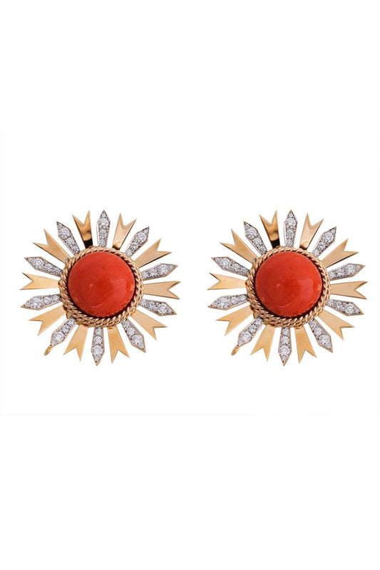 Coral Diamond Fan Earrings-YELLOW GOLD-JEWELRYFINE JEWELEARRING-TONY DUQUETTE
